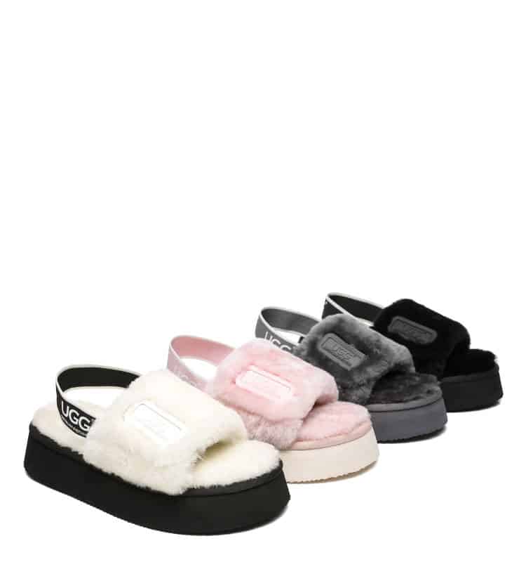 UGG BOOTS AUSTRALIA Australian Shepherd Women Slingback Platform Fluffy Slides Poppin