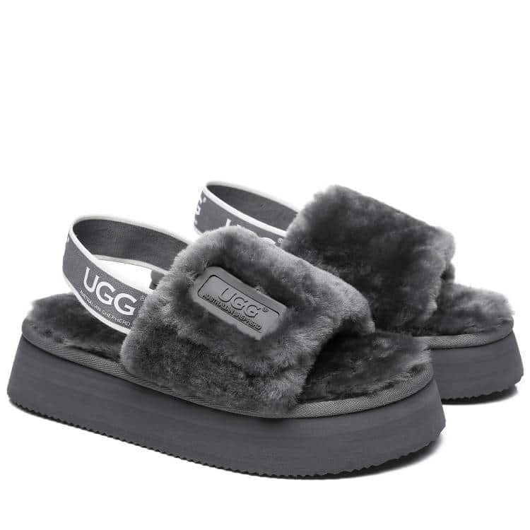 UGG BOOTS AUSTRALIA Australian Shepherd Women Slingback Platform Fluffy Slides Poppin