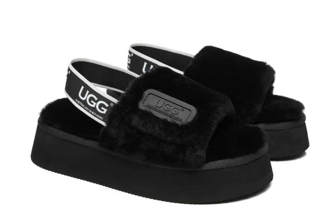 UGG BOOTS AUSTRALIA Australian Shepherd Women Slingback Platform Fluffy Slides Poppin