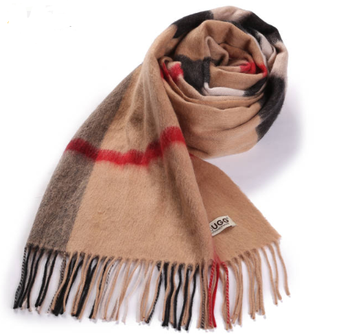 Ladies Wool Shawl Marino Wool Camel Check