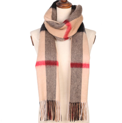 Ladies Wool Shawl Marino Wool Camel Check