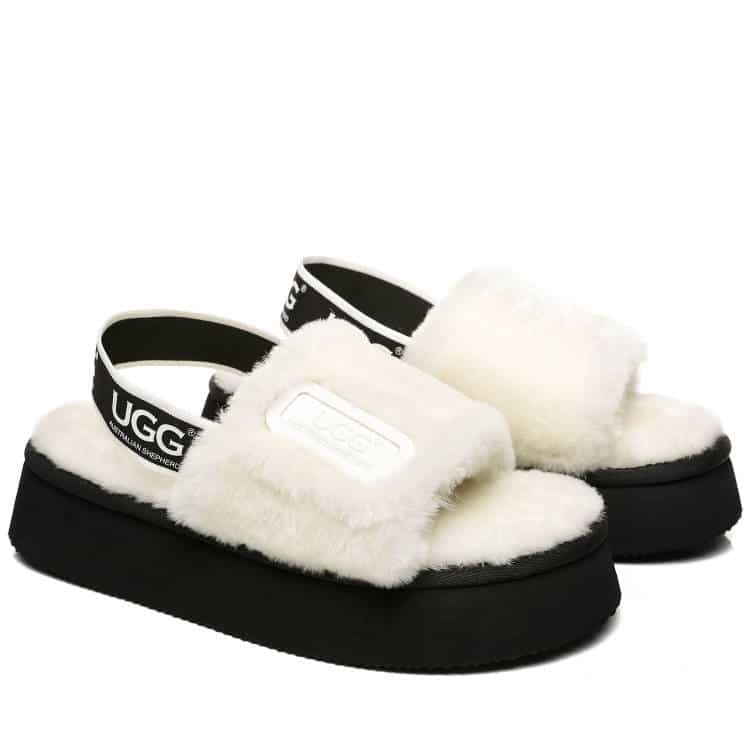 UGG BOOTS AUSTRALIA Australian Shepherd Women Slingback Platform Fluffy Slides Poppin